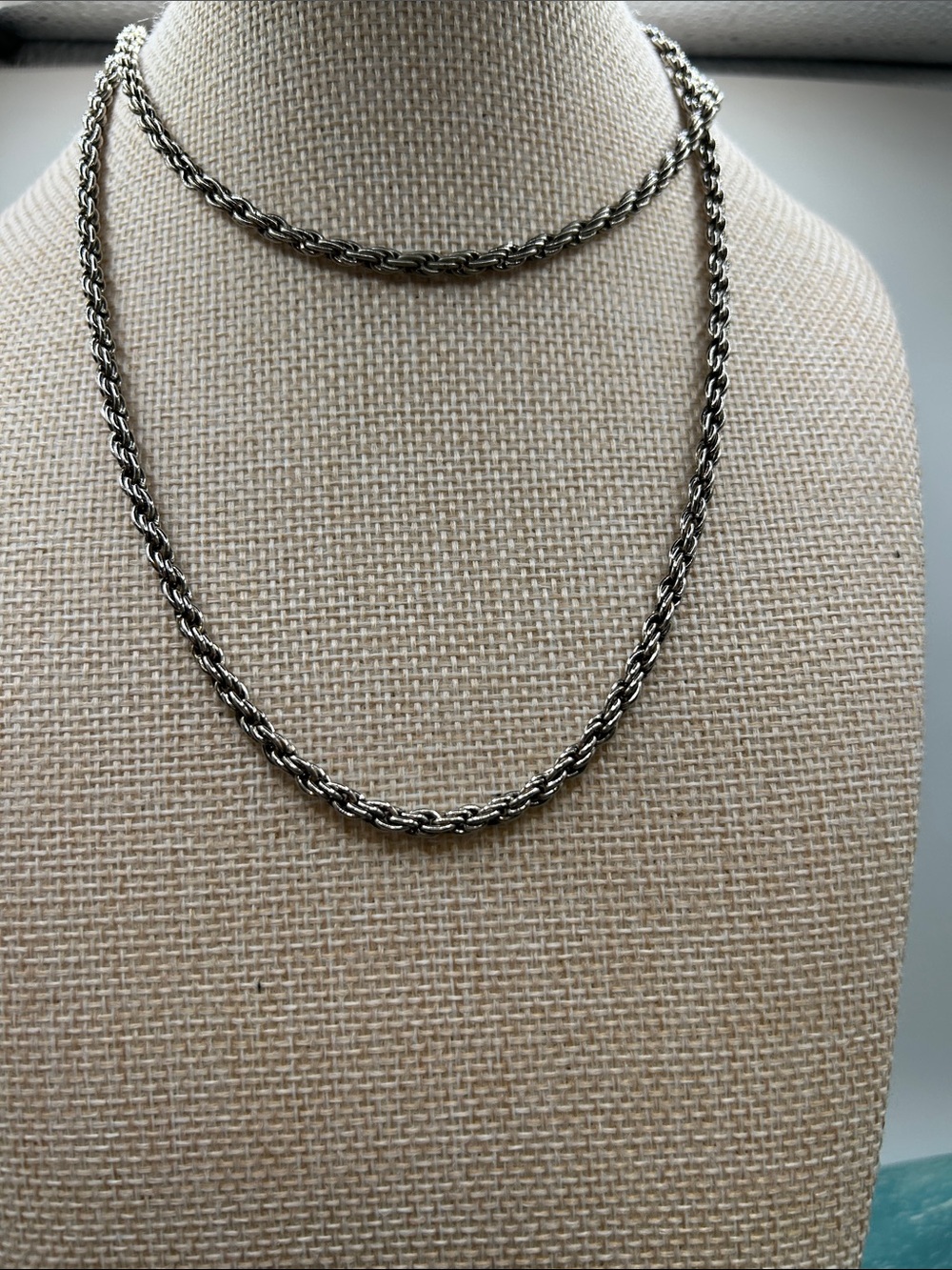 Silver-Tone Rope Chain Necklace - 24” VGC